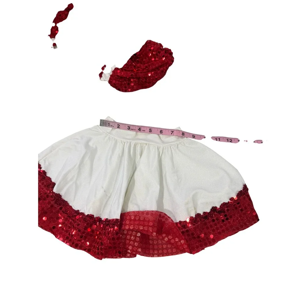 Vintage Kids Red White Sequin Dance Costume Leotard Skirt Set MC Medium Child